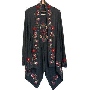 CAITE Embroidered Open Front Waterfall Bohemian Duster Cardigan